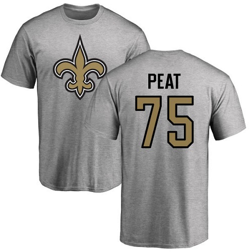 Men New Orleans Saints Ash Andrus Peat Name and Number Logo NFL Football #75 T Shirt->nfl t-shirts->Sports Accessory